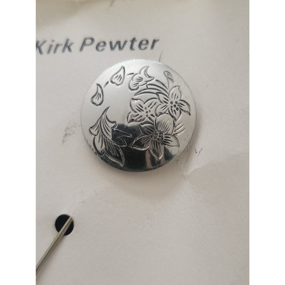 VTG Kirk Pewter Lapel Stick Pin 2.5" long Etched Flower Larkspur - Picture 2 of 4